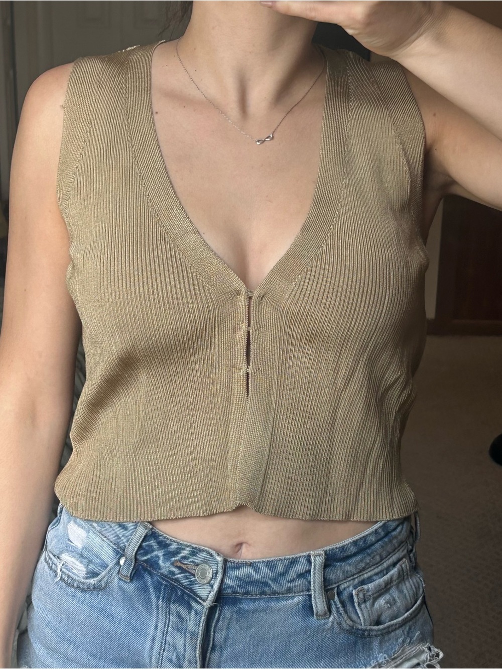 Marshalls Tan Ribbed V-Neck Crop Tank